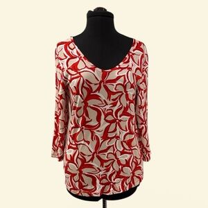 Sunday Red & Cream V-Neck Long Sleeve Tee NWT